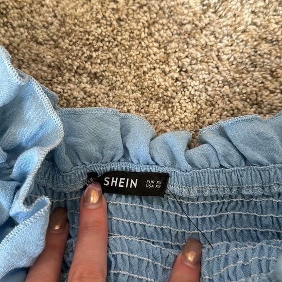 Light Blue Ruched Ruffle Dress - Picture 9 of 10